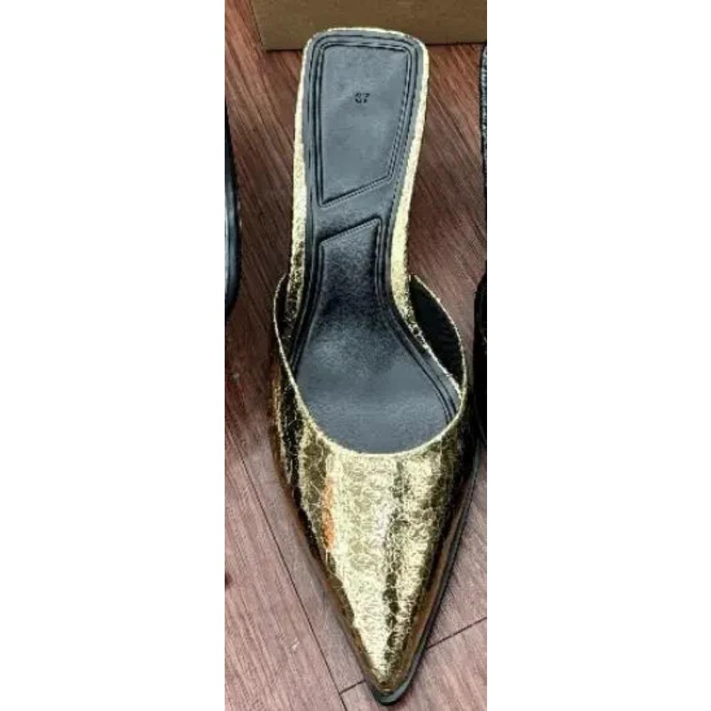 Summer Pointed High Heels Sandals for Ladies Brand Designer Sexy Outdoor Shiny Leather Party Dress Women Mules Shoes Wholesale