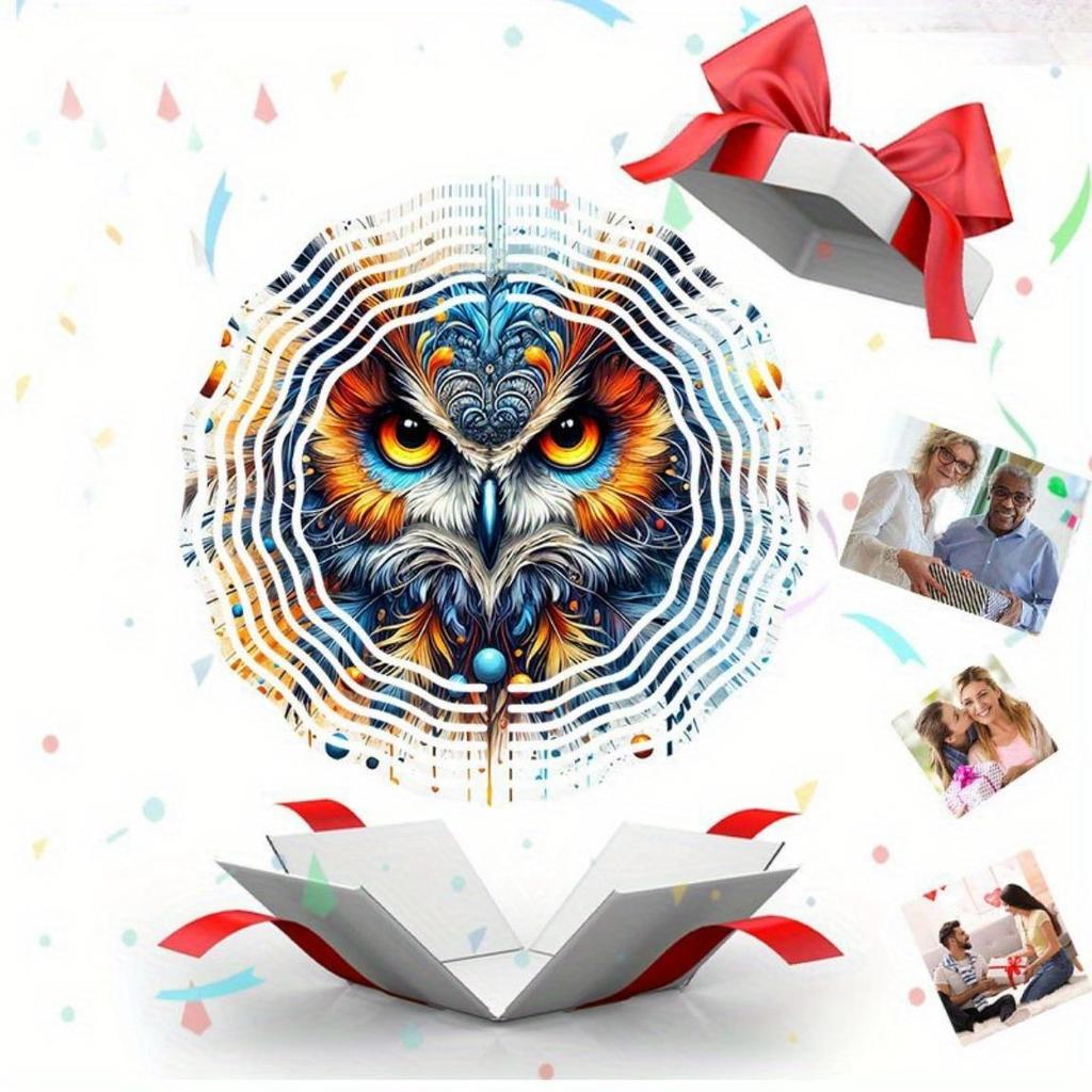 Hand Painted 3D Owl Wind Chime Metal Outdoor Hanging Decor for Garden Patio Balcony Weather Resistant Vibrant Colors Intricate Feather Design