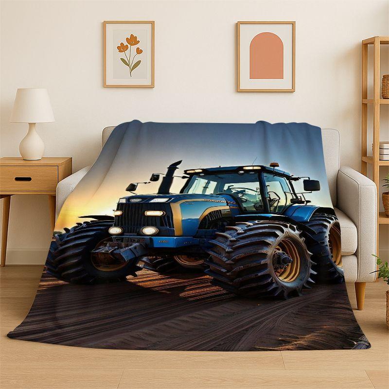 Classic Tractor Car Scenery Flannel Blanket Soft Throw Blanket for Bedroom Living Room Bed Travel Camping Picnic Nap Cover Gift