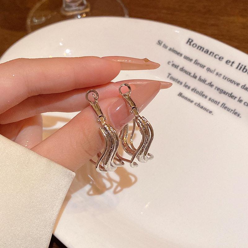 Curved Wave Silver Earrings Earrings Popular Personality Simple Cold Wind Irregular Circle Women's Niche Earrings