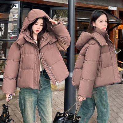 Ins Fashion Down Padded Jacket 2025 New Hooded Thickened Cropped Cotton Jacket Winter Loose Bread Jacket Padded Jacket