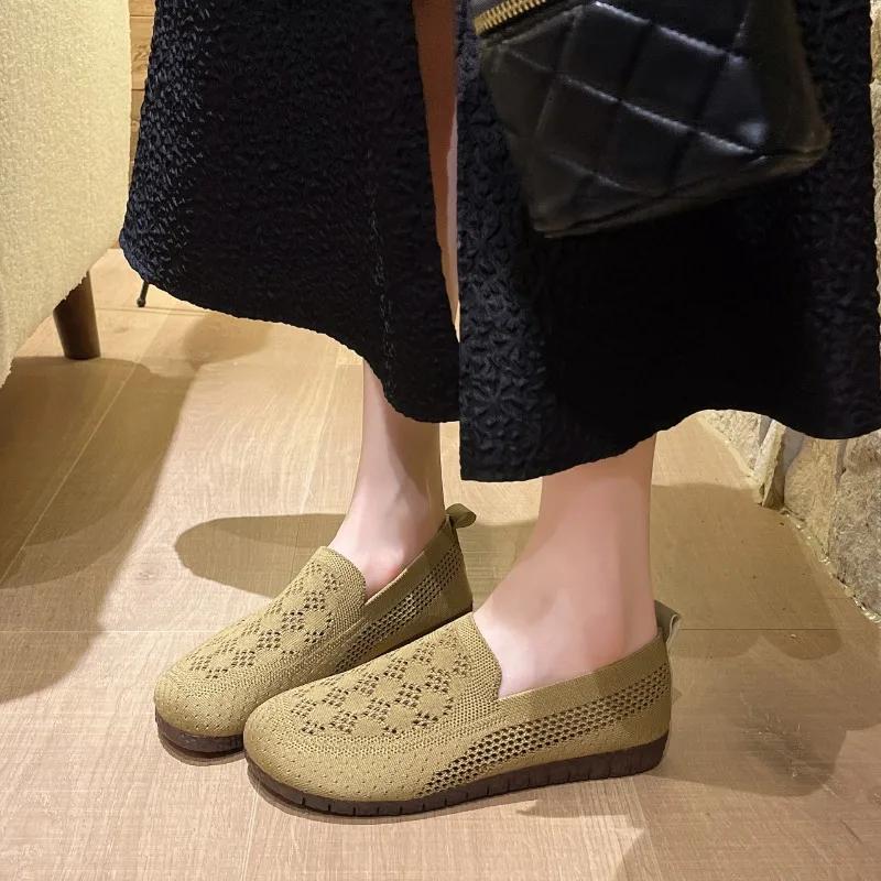 Fashion Autumn New Single Shoes Women's Fashion Round Head Deep Mouth Mesh Fabric Hollow Breathable Soft Sole Non-slip Flat Shoes