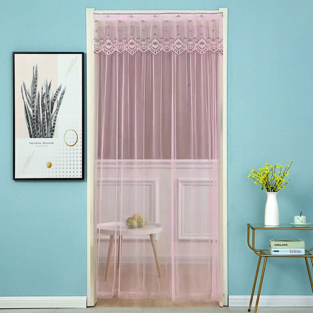 

Mesh Lace Gauze Curtain Solid Color Sheer Curtains Retro Door Curtain Home Decor розовый