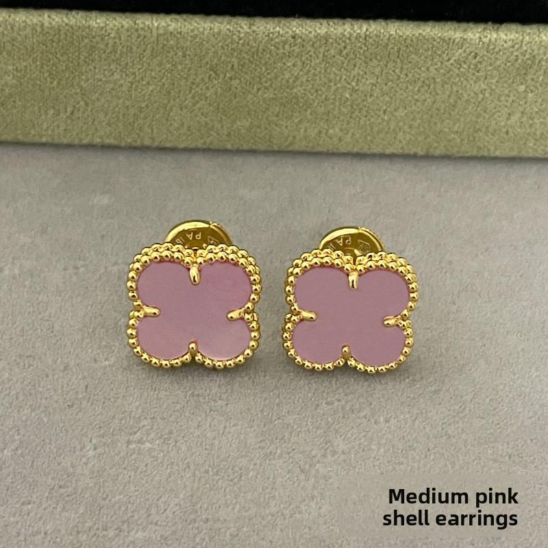 

Серьги-клевер с четырьмя лепестками из розового золота с сердоликом, версия премиум, для женщин. Серьги с изысканным белым перламутром, создающие ощущение высокого класса.