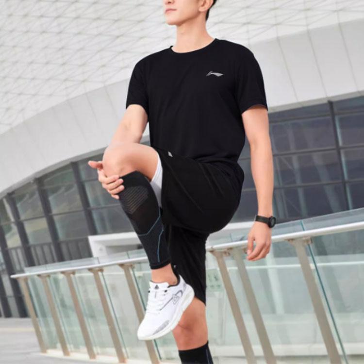 Li Ning Solid Color Round Neck Pullover Short Sleeve T-Shirt And Mid Waist Shorts Casual Sports Set Men Sets Black YATU077-4