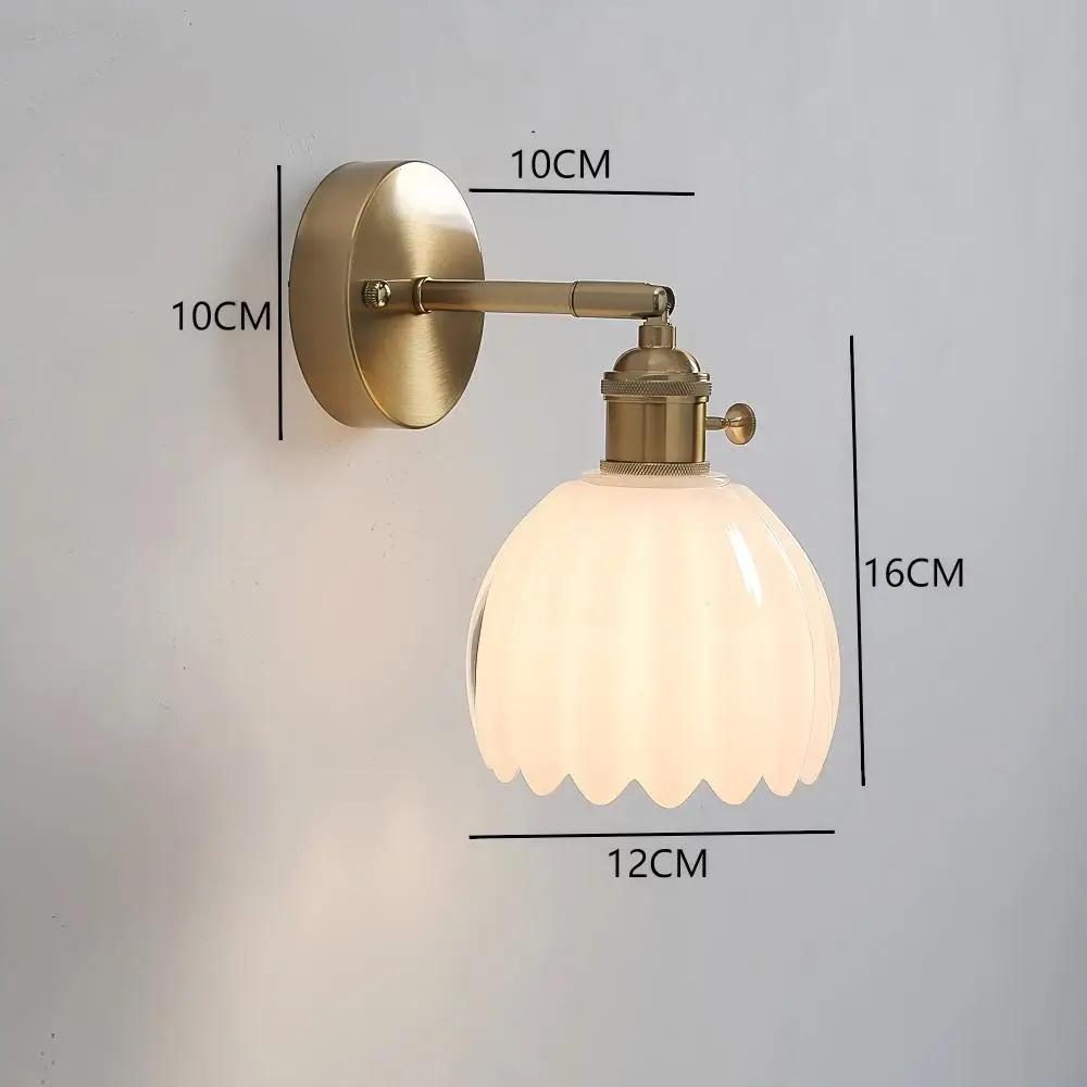 Japanese Retro Floral Glass Wall Lamps for Bedroom Study Led Mirror Light with Adjustable Wall Sconce Modern Simple Bedside Lamp