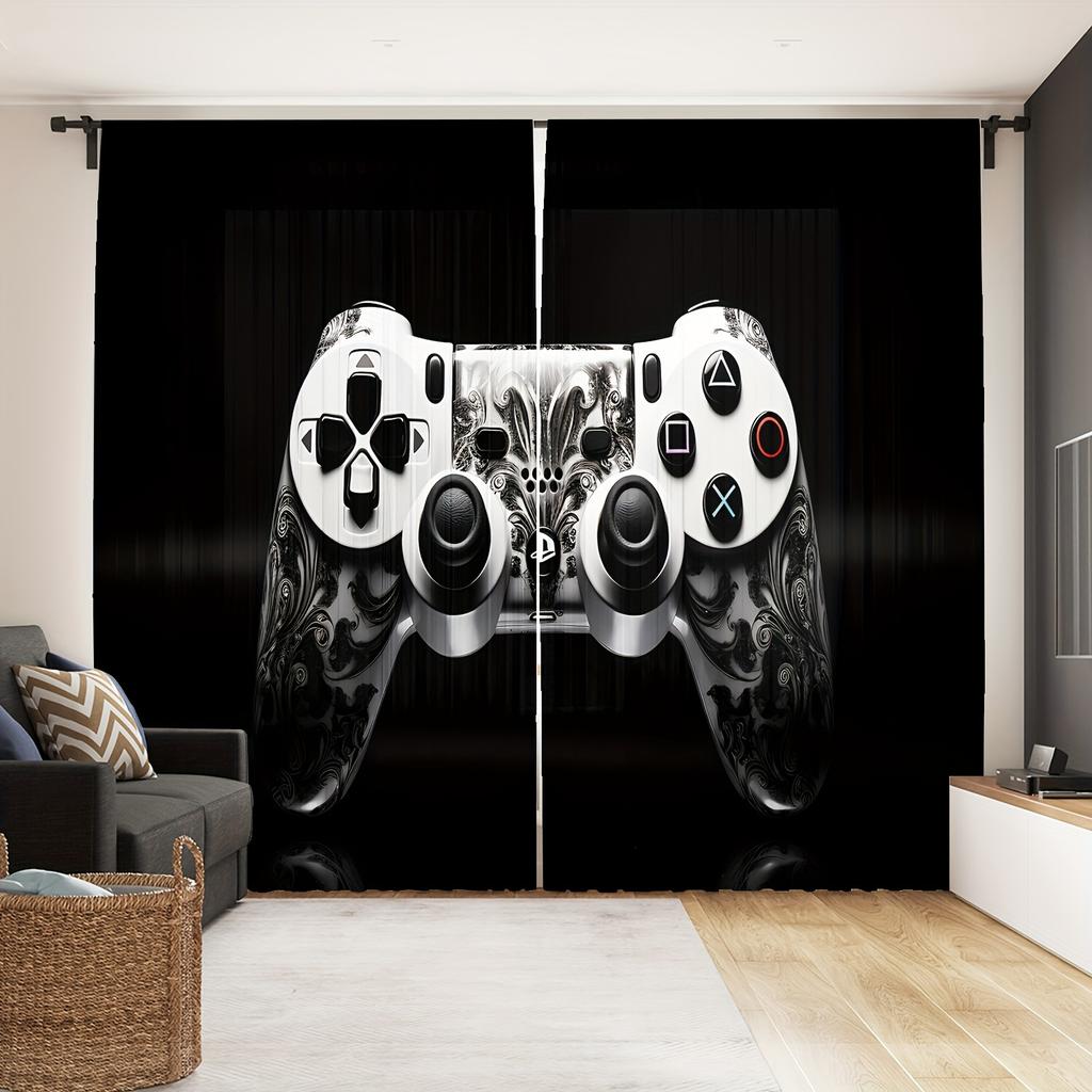 2 Panels 3d Gamepad Window Curtains Playhouse Decoration Cyberpunk Collage Curtains For Living Room Bedroom Kitchen Bathroom