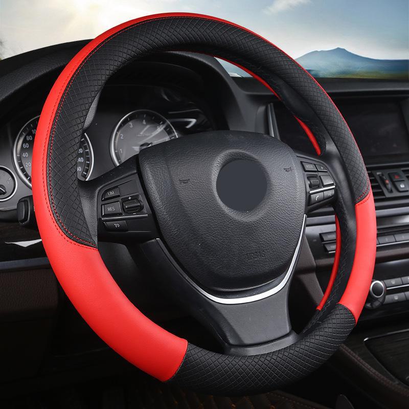 Summer Four Seasons Embossed Leather D-Shaped Car Steering Wheel Cover, Non-Slip and Breathable for Men and Women