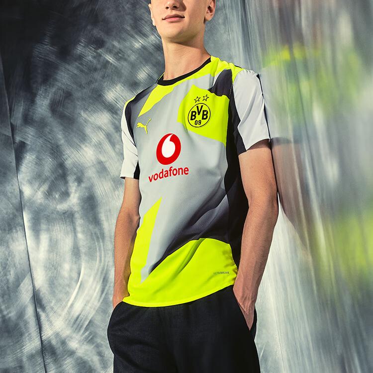 Puma Bvb Away Fan Version Dortmund Away Moisture Wicking Short Sleeve Football Shirt Men shirts 780104-02