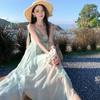 Seaside Photo Suspender Dress Women's Vacation Temperament Long Dress Hanging Neck Lotus Leaf Edge Mint Green Suspender Skirt