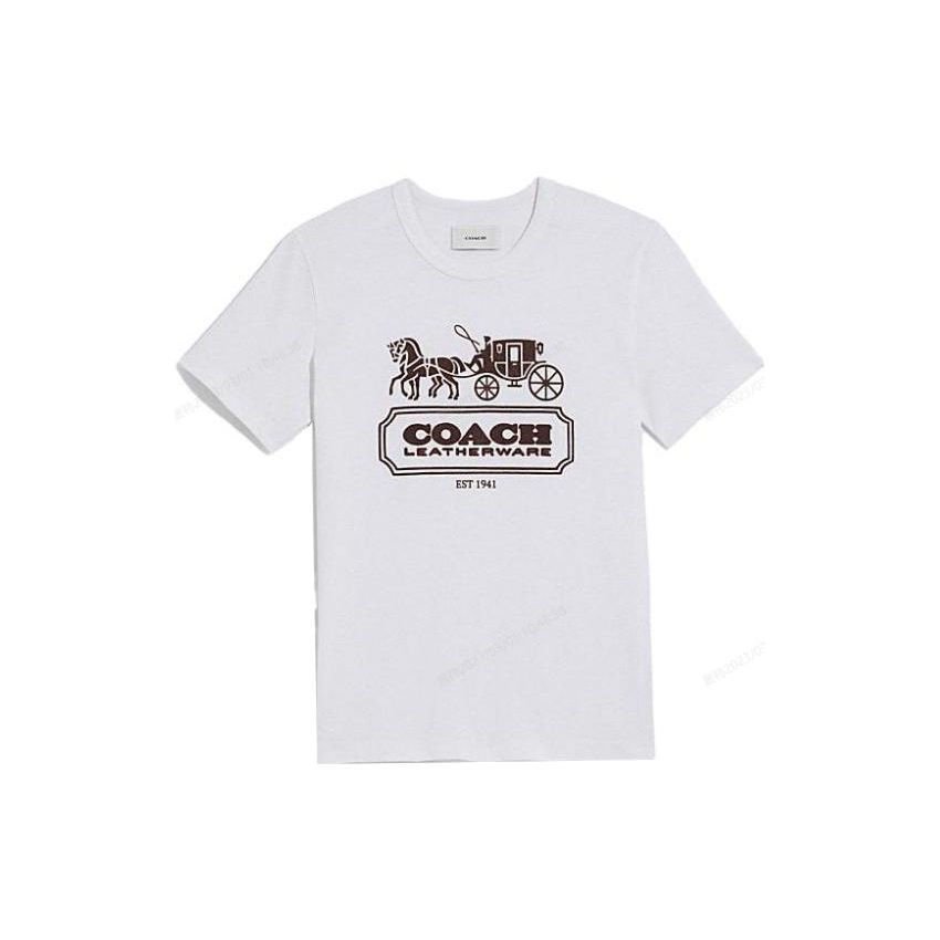 Coach Ss23 Carriage Pattern Short Sleeve T-Shirt Women T-Shirts White C5559-NFY XS