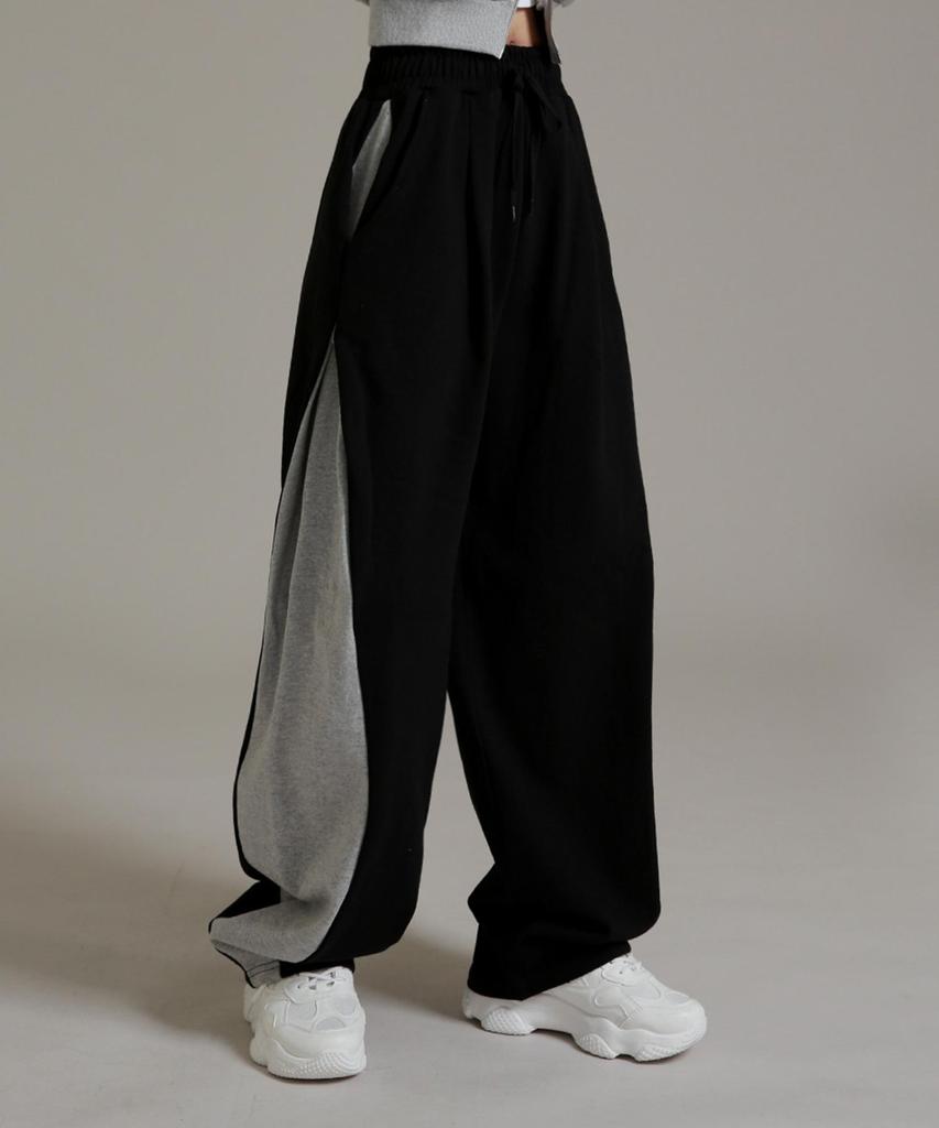 LIKE THE MOST Training Pintuck Color Block Wide Pants Black