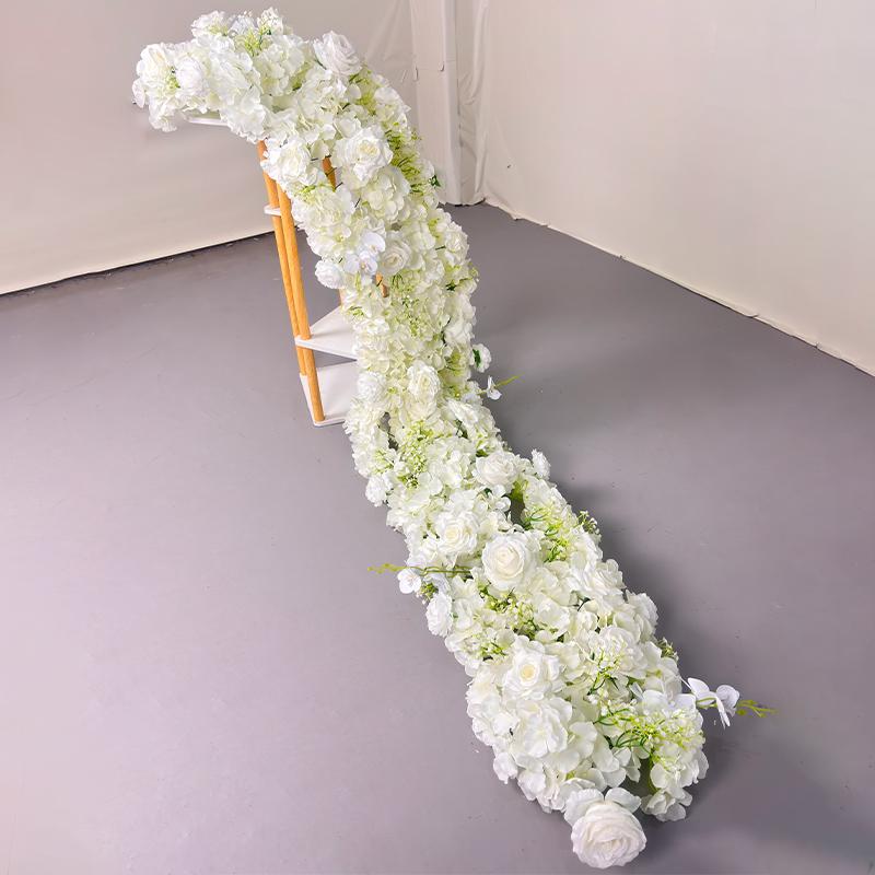 2.4M Artificial Flowers Wedding White Rose Road Guide Decoration Table Runner Flower Row Floral Backdrop Arrangement Arch Decor