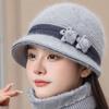 Warm Middle-aged Elderly Bucket Hat Windproof Knit Basin Cap Gift Floral Decor Hat  Outdoor