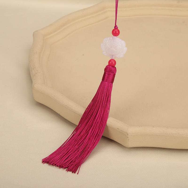 Double-Sided White Jade Lotus Tassel Fan Pendant - Antique Decoration Accessory