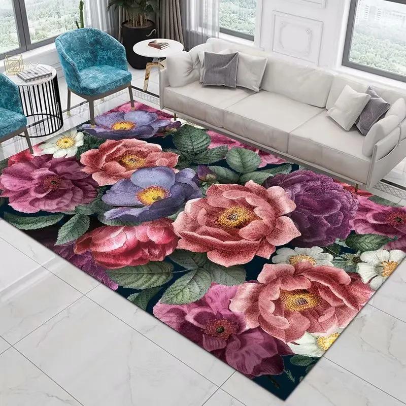 Red Rose Rugs for Living Room Romantic Flower Carpet Soft Floor Mat Floral Rugs for Bedroom Valentine's Day Decorative Area Mats