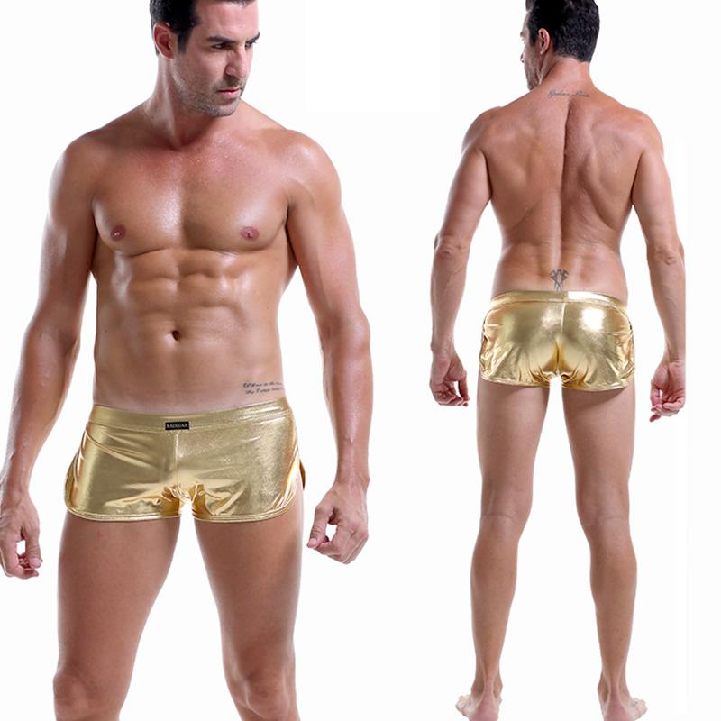 1 Stück Metallic Hipster Trunks Shorts Mode Unterwäsche Sommer Herren Stretch Boxer Einfarbig Glänzend Shorts Polyesterfaser Bademode