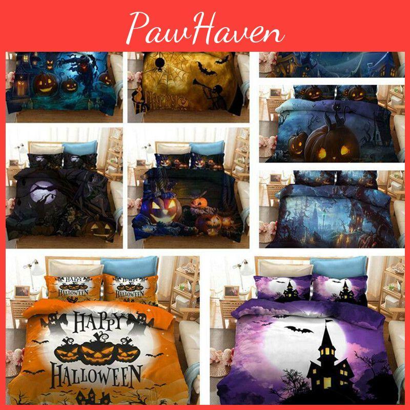 Bezauberndes Halloween 3D Cartoon Bettwäscheset mit Hexen- und Kürbisdesigns für gemütlichen Schlaf