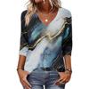 Women's Fashion Casual Three-quarter Sleeve Raglan Sleeve Vintage Floral Print V-Neck Top