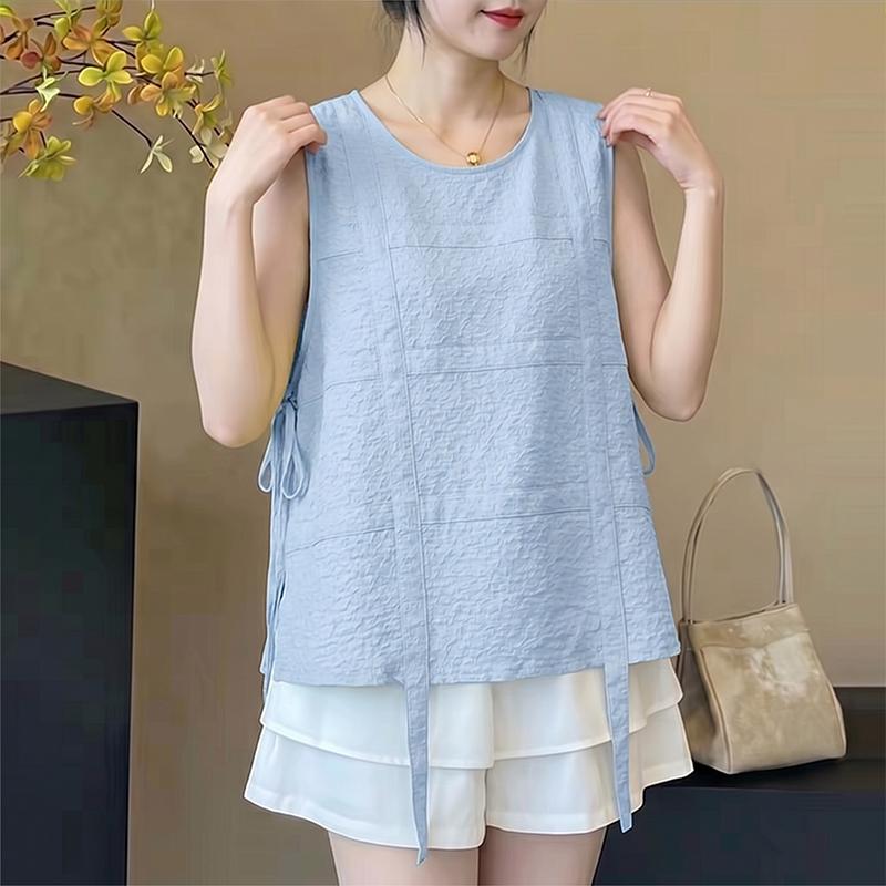 ZANZEA Top Gilet Casual da Donna con Laccetti Laterali, Girocollo, Senza Maniche