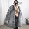 Women's Mid-Length Faux Fur Coat with Fox Fur Trim, Genuine Leather, Slim Fit, Korean Style, Fashionable, Warm, Casual for Autumn/Winter.
