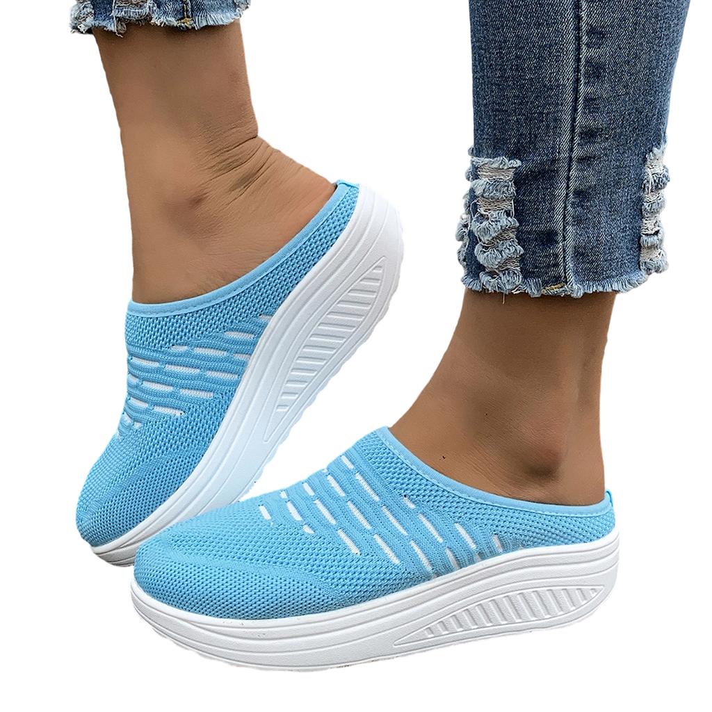 Women Slip On Platform Sandals Lightweight Breathable Knitted Upper Casual Walking Shoes with Cushioned Sole for Daily Wear