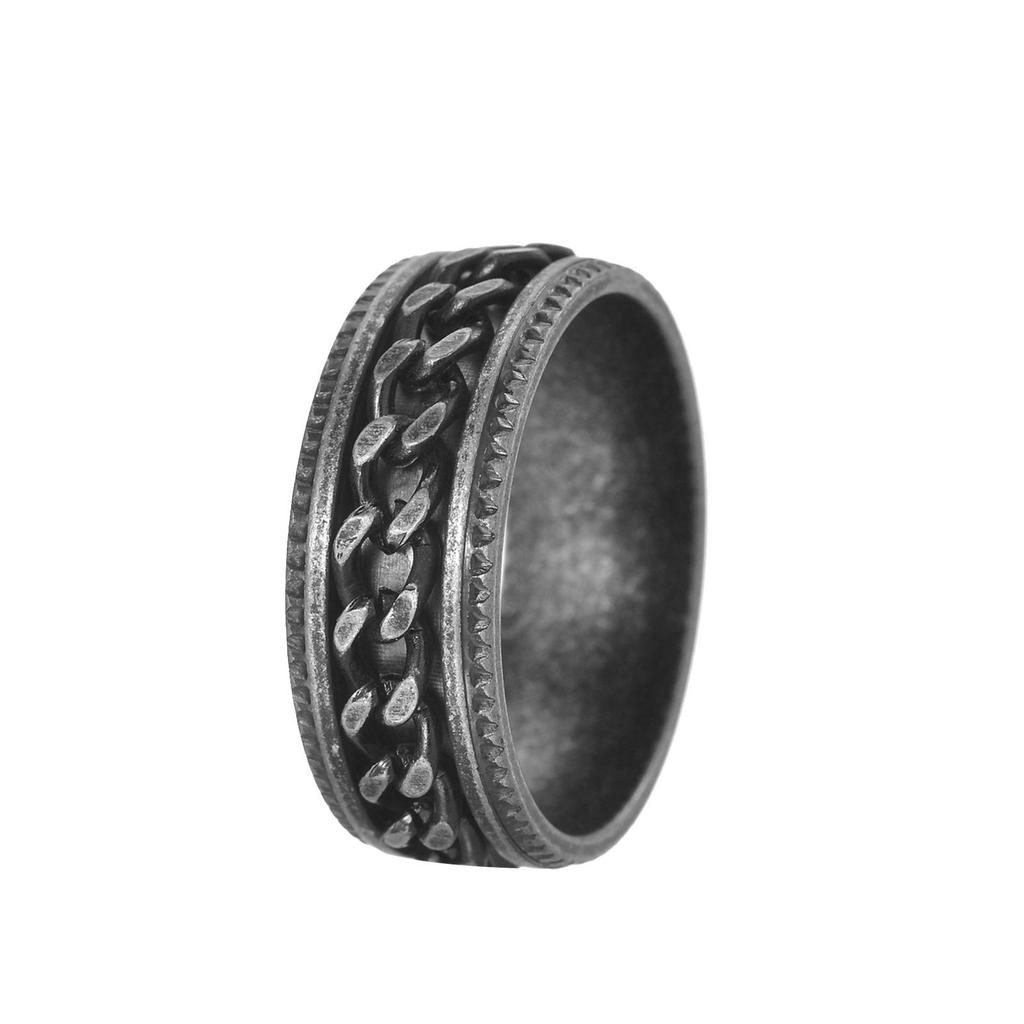 Trendy Distressed Stainless Steel Men's Retro Style Fashion Ring