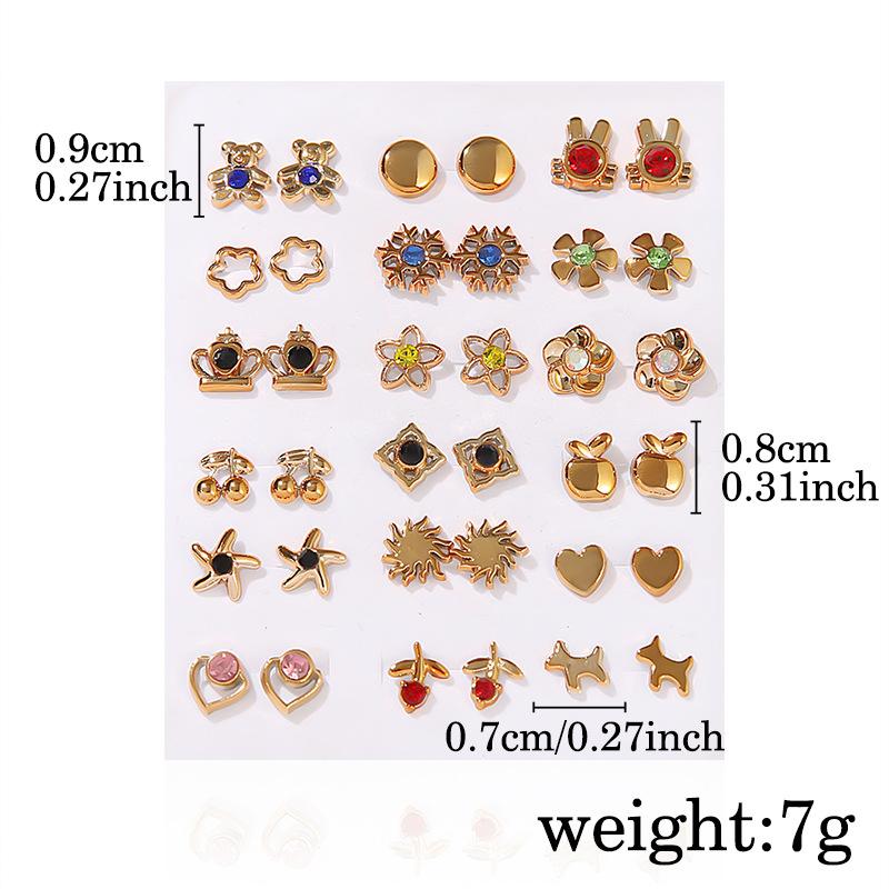 European and American hot-selling 18 pairs of versatile stud earrings combination set, simple mini point diamond alloy earrings for women