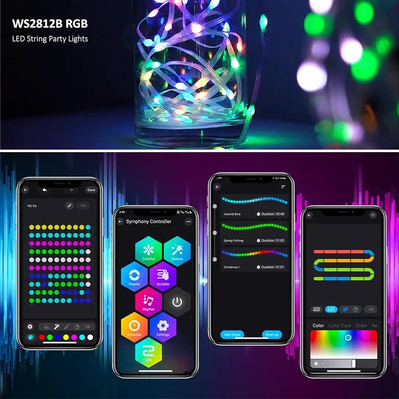 Bluetooth 20M 200LED Flerfarget Juletrelys med Fjernkontroll Dreamcolor Skiftende Halloweenlys USB 5V LED-lys