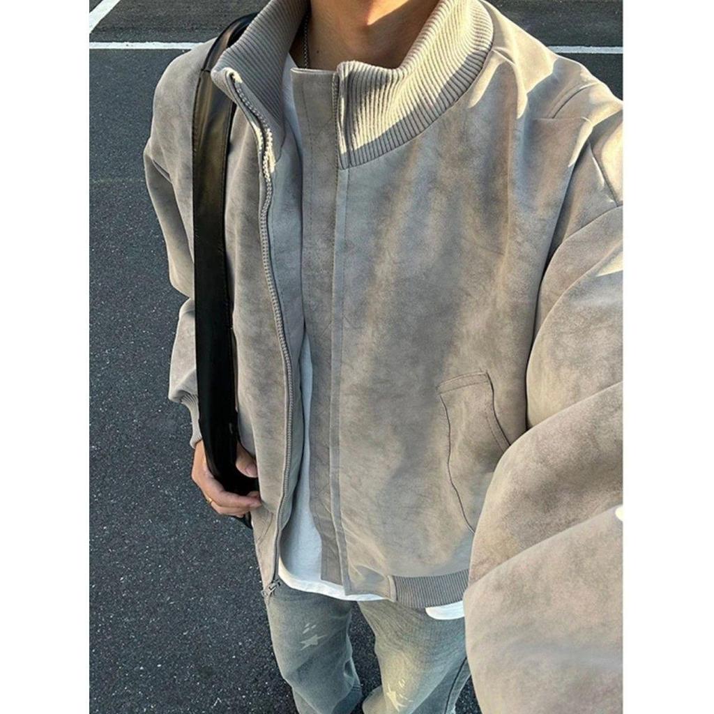 Unisex Retro PU-Leder Stehkragen Baseball Pilot Jacke - Herbst Winter Kollektion