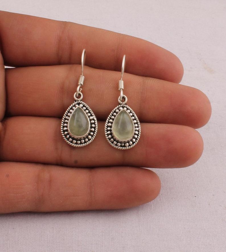 

Prehnite Gemstone Solid 925 Sterling Silver Boho Earrings handmade Jewelry Gift For Her Statement Jewelry