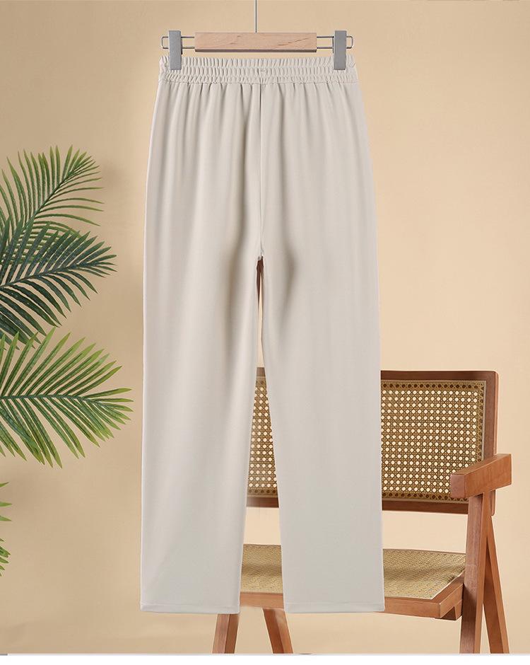 Spring Elastic Waist Straight-Leg Pants for Middle-Aged Women - Casual and Stylish