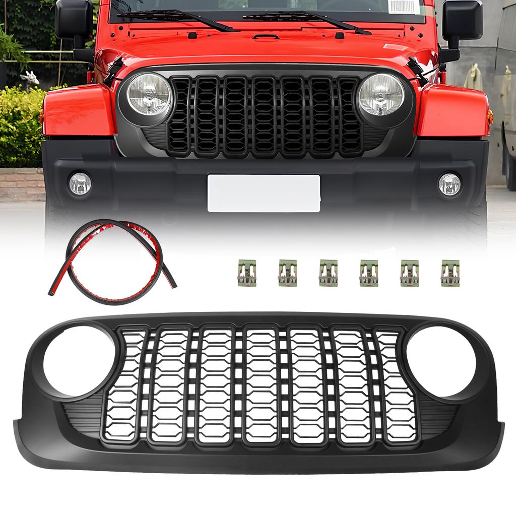 for JK Modified To 24 JL Front Bumper Grille Grill ABS Car Front Bumper Grille Wear Resist Grille Grill Replacement