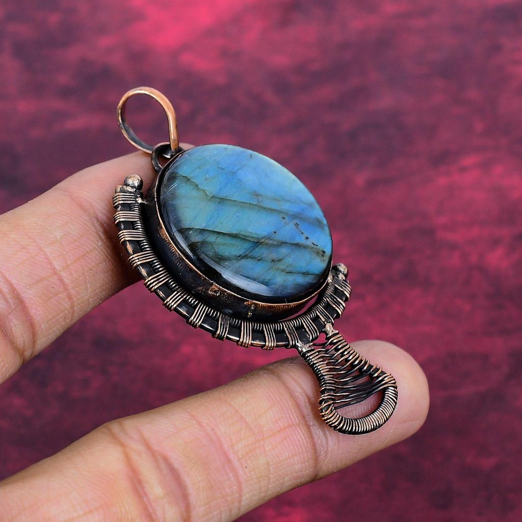 Labradorite Gemstone Pendant Copper Wire Wrapped Jewelry Handmade Unique Pendant
