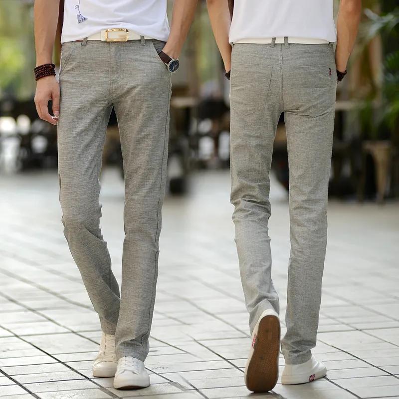 Men Summer Slim Thin Cotton Linen Trousers For Youth Straight Cotton Linen Leg Casual Pants
