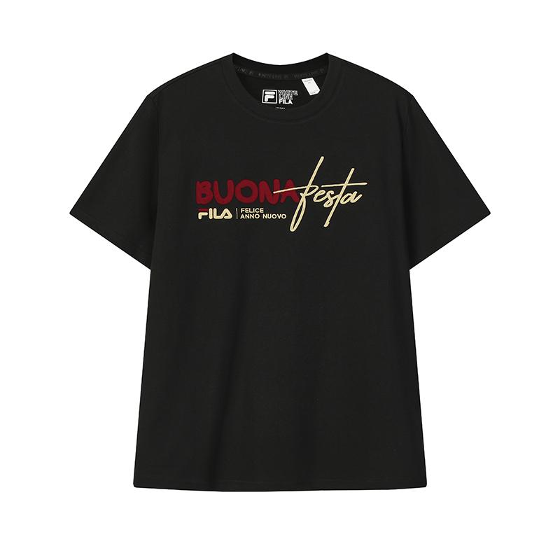 FILA CNY T Shirts Unisex Jet Black Crew Neck Moderate Straight Fit F11U619101FBK M