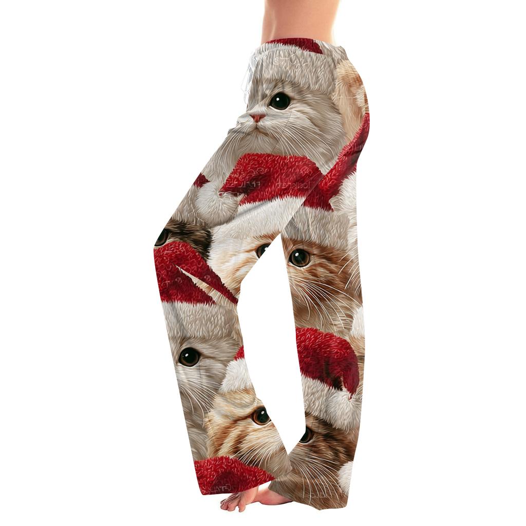 Dámské ležérní kalhoty se stahovací šňůrkou s vánočním potiskem