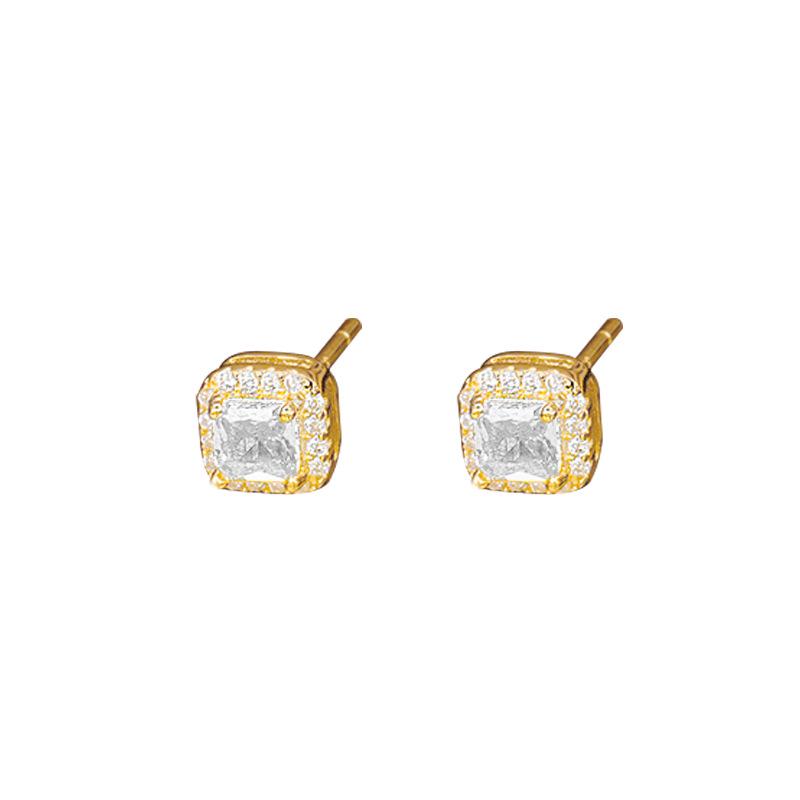S925 Sterling Silver Yellow Diamond Square Ring with Citrine, Women's Gold Tone, Fashionable Light Luxury Jewelry