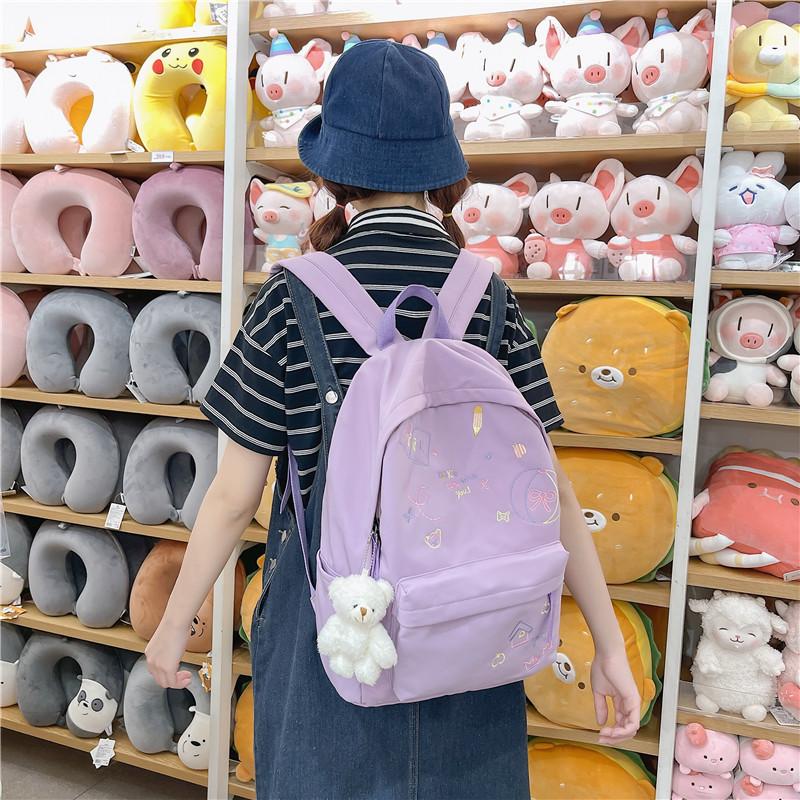 Sommer Neuer College-Stil Nylon Einfarbig Geometrisches Stickmuster Studentenrucksack