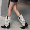 Fashion Designer Autumn Gladiator Woman Knee High Boots Fashion Embroidery Thick High Heel Shoes Ladies Outdoor Long Booties