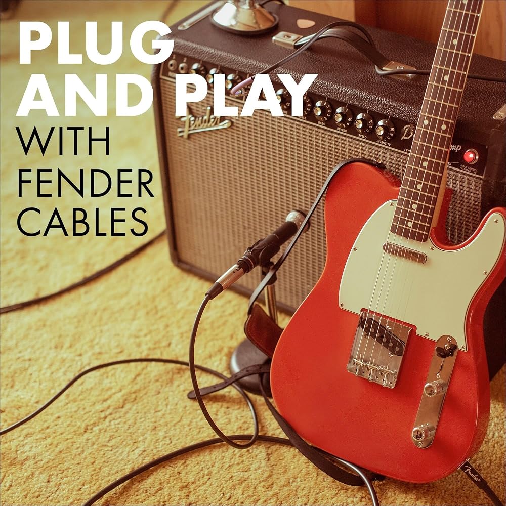 Fender Shield Cable Deluxe Series Instrument Cable, Straight/Angle, 18.6', Black Tweed 08
