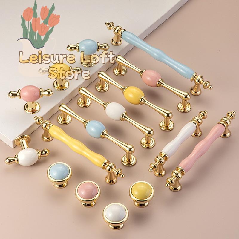Colorful Ceramic Drawer Pulls Modern Gold Cabinet Handles Easy Install Knob Set for Wardrobe Furniture Home Upgrade