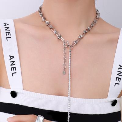 Collier à pampilles en zircon avec chaîne épissée tendance Spice Girls, chaîne de cou personnalisée, accessoires de chaîne de clavicule Cusa P032