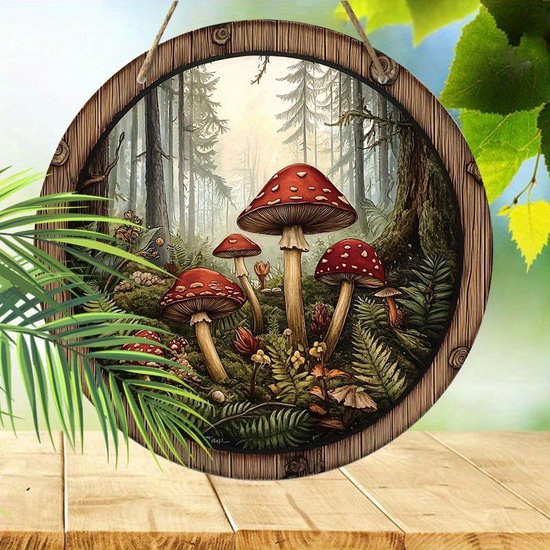 2D flat hanging decorative signs,nterior wall or door decoration, garden decoration,the pattern is red mushroom forest,a housewarming gift for friends