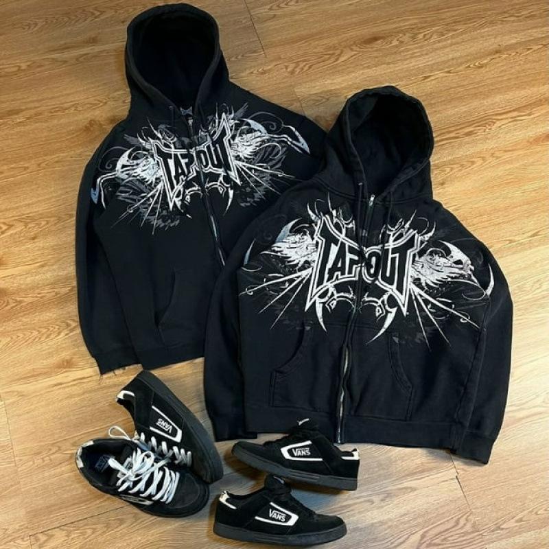 Vintage Frühling und Herbst Ästhetik 3D Gedruckter Gothic Mode Reißverschluss Hoodie Hip Hop Sportbekleidung Lässiger Pullover