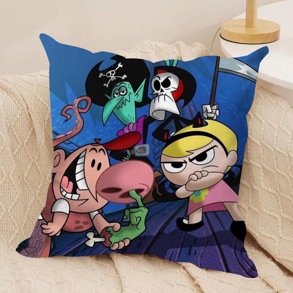 B-Billy & Mandy'sAdventure Cushion Cover Silky Short Plush Double-Sided Printed Pillow Case for Sofa All Seasons Home Decor Gift