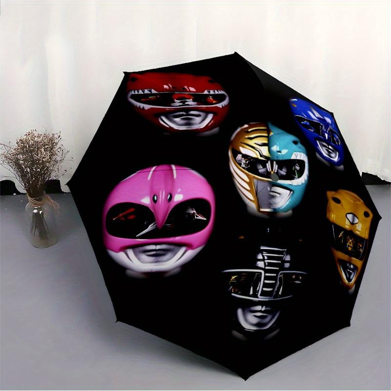1pz Ombrello Pieghevole Automatico Power Rangers, Design Pieghevole Portatile, Telaio in Ferro a 8 Stecche, Accessorio Casual per Tutte le Stagioni per il Compleanno di Natale