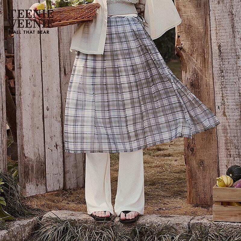 Teenie Weenie Women s Asymmetrical Plaid A-Line Midi Skirt M