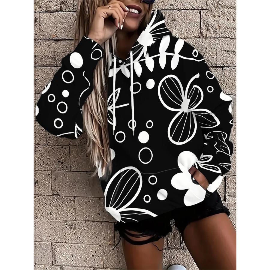 Plus Size, Women's Cute Snowman Pattern Hoodie, Long Sleeve with Pocket Plus Size Sweatshirt - Machine Washable Winter Pullover