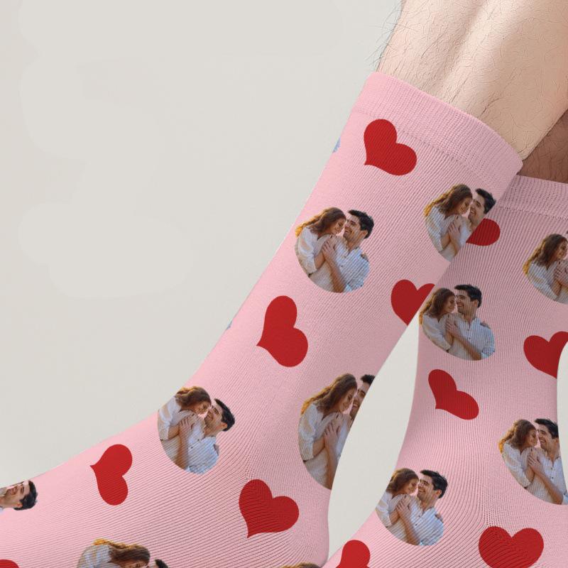 3D Custom Face Christmas Socks - Polyester, Full 360° Print, Ideal Holiday Gift